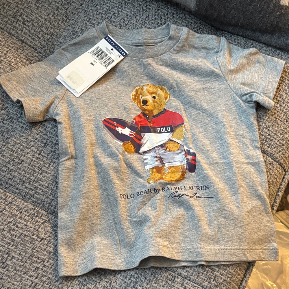 Baby Ralph Lauren Gray Polo Bear Surf Graphic Tee 9 months